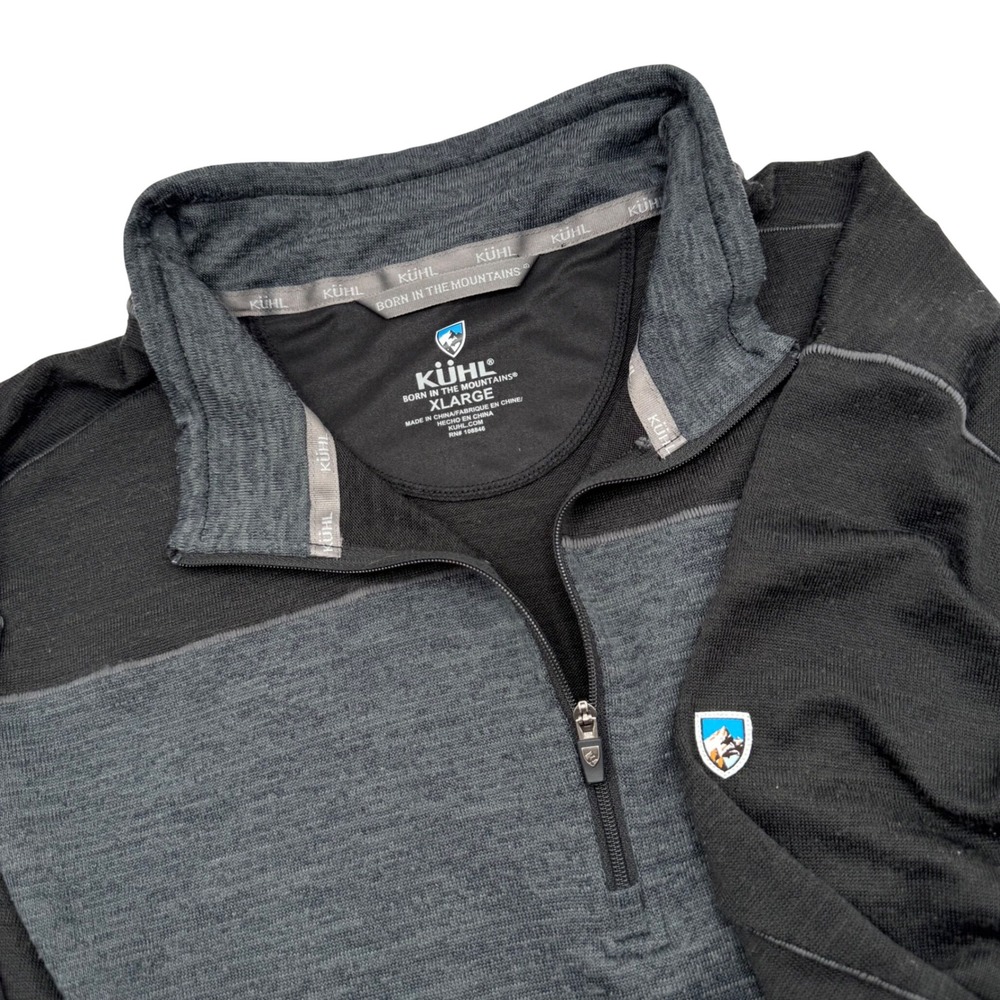 Kuhl‎ Men's XL Quarter Zip Pullover Black Grey Colorblock Thumbhole Hiking Top